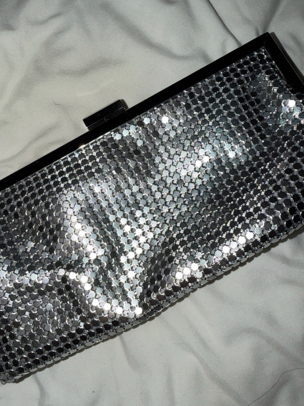 Silver Sequin Evening Clutch - Women's Bag